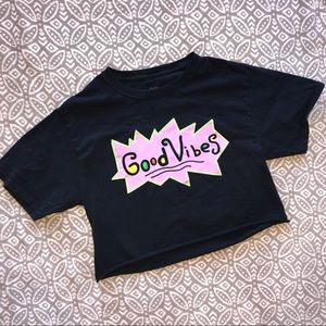 Good Vibes Rugrats Style Juniors Black Crop Top S
